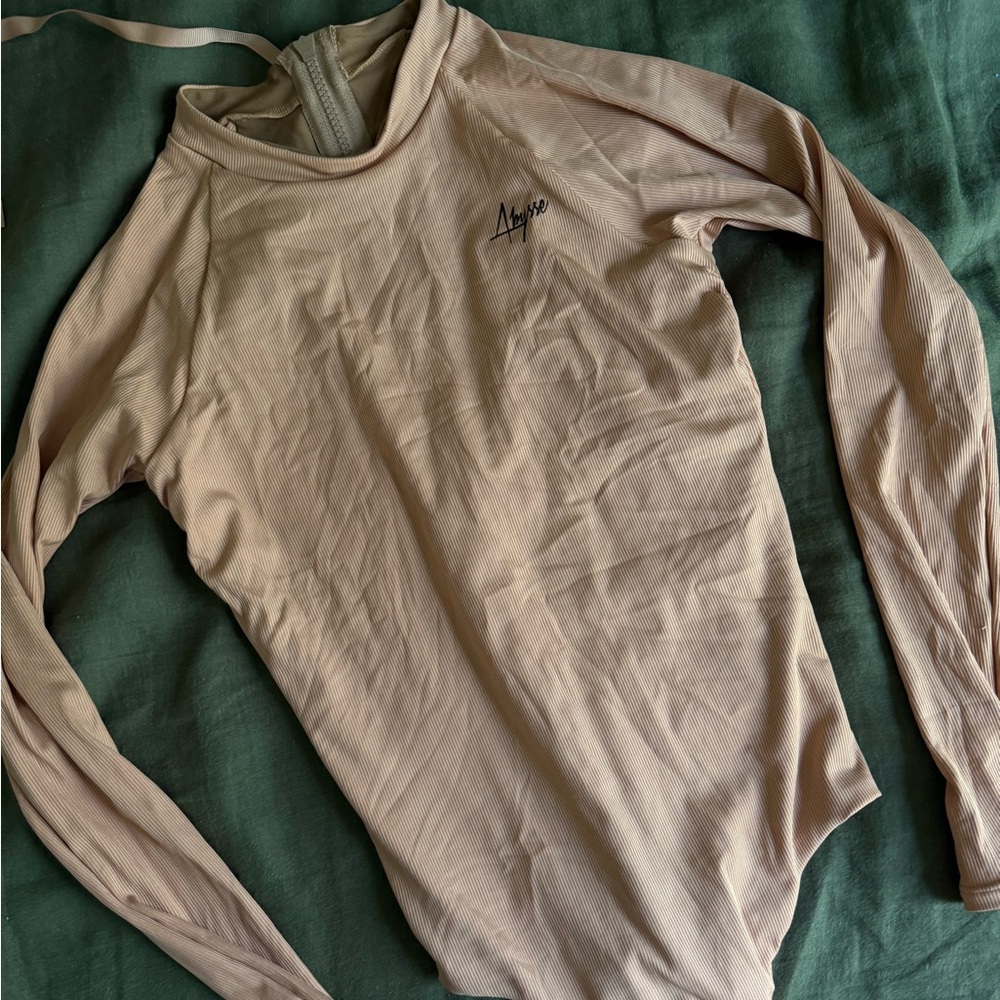 Long sleeve ribbed tan one piece